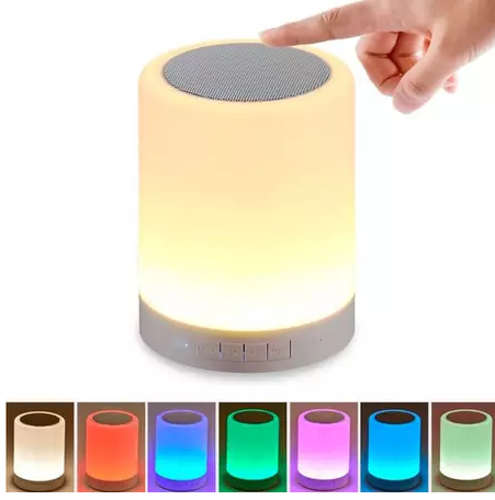 Caixa de Som Bluetooth LED com Abajur Touch Multicolorido e Bateria Recarregável