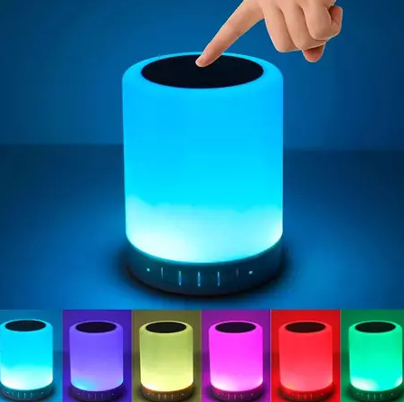 Caixa de Som Bluetooth LED com Abajur Touch Multicolorido e Bateria Recarregável