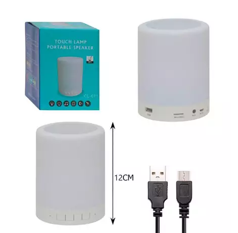 Caixa de Som Bluetooth LED com Abajur Touch Multicolorido e Bateria Recarregável