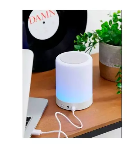 Caixa de Som Bluetooth LED com Abajur Touch Multicolorido e Bateria Recarregável