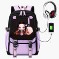 Demon Slayer Kamado Nezuko Mochila USB 18” para Notebook, Escola e Viagem – Cosplay, Teens, Patchwork