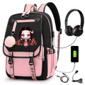 Demon Slayer Kamado Nezuko Mochila USB 18” para Notebook, Escola e Viagem – Cosplay, Teens, Patchwork